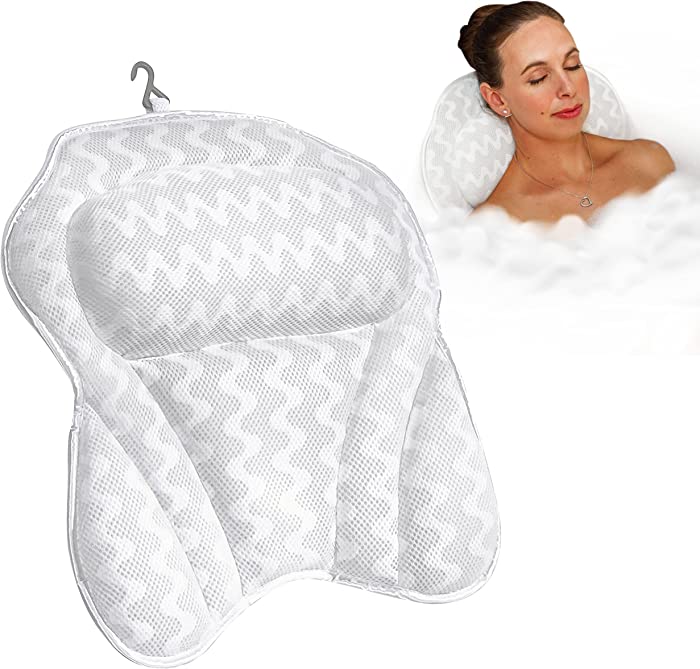 Bath Haven Bath Pillow Bathtub Pillow Back Neck Support Pillow, Spa Cushion for Tub, Relaxing Headrest Bath Pillow, Portable Washable Bathtub Accessories with 3D Air Mesh Thick Soft Bath Pillow, White