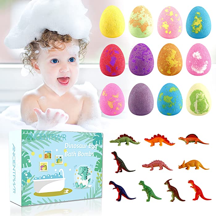 ANCIENTPWR Bath Bombs for Kids with Surprise Inside Dinosaur Eggs Handmade Bath Bomb Gifts Set for Women Mom Rich Bubble for Boys Girls Birthday Holiday Christmas(12Pack)