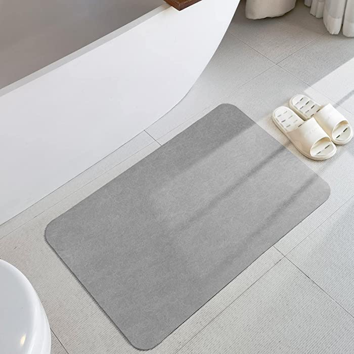 Bath Mats for Bathroom Super Water Absorption Carpet, Shower Mat Non Slip Rubber Backed, Quick-Drying and Machine Washable Rugs, Comfortable and Luxury Bathroom Mat for Tub(Gray, 17.5" x 27.5")