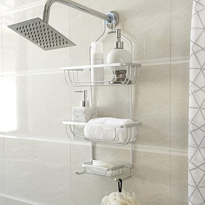 Pure Bath Rust Resistant 3 Tier Metal Hanging Shower Head Storage Caddy Organizer, Chrome