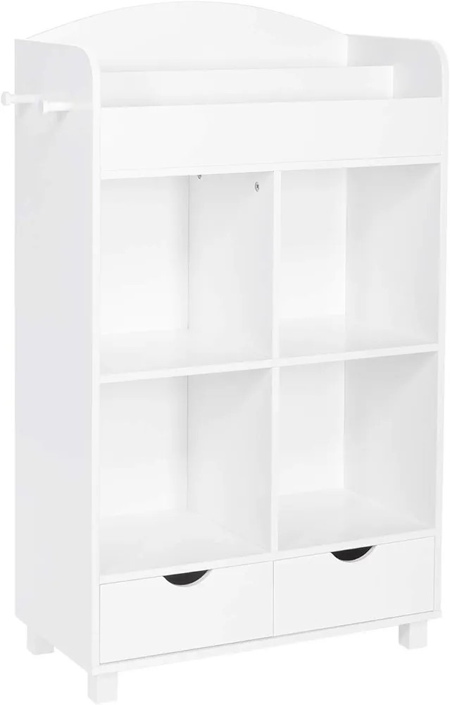 RiverRidge Home Bookshelf for Kids Toy Storage Cabinet with Cubbies Book Nook Area- 4 Cubbies, 2-Slot Bookrack, 2 Drawers & Hooks for Kids Toys, Games & Book Storage Fits RiverRidge Folding Cubby Bins