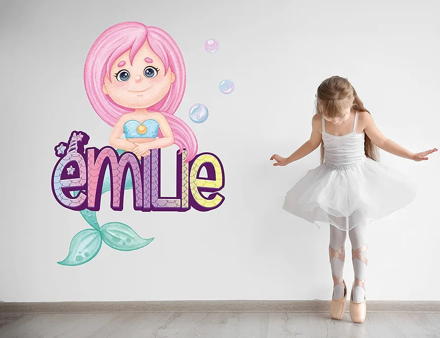 Mermaid Wall Decal Custom Name - Little Mermaid Wall Stickers - Mermaid Room Decor for Girls Bedroom - Mermaid Wall Decor Kids - Mermaid Decor for Girls Room - Baby Mermaid Tail Nursery - KA2073