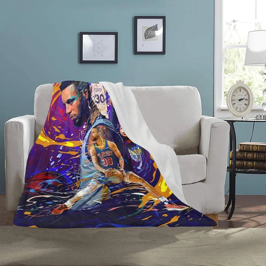 Stephen Curry Basketball Blanket Soft Flannel 310GSM Lightweight Blanket Living Room Bedroom Sofa Decoration Sports Fans 40x50 inch