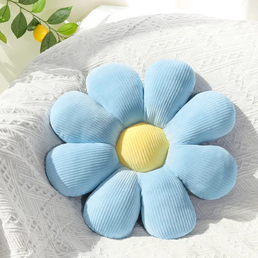 Flower Pillow,Daisy Pillow Flower Shaped Throw Pillow,Cute Pillows Flower Cushion,Flower Floor Pillow Seating Cushion Room Decor Pillow for Bed,Sofa,Couch(23.6",Blue)