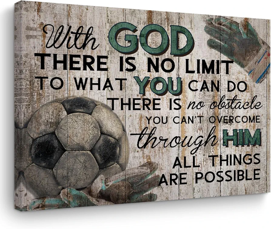 TBT Soccer Gifts Stuff Religious Soccer Canvas Wall Art Wall Decor Inspirational Boys Men Room Rustic Framed Posters Art Prints Artwork Pictures for Soccer Lovers Coach Gym Home Farmhouse Bedroom