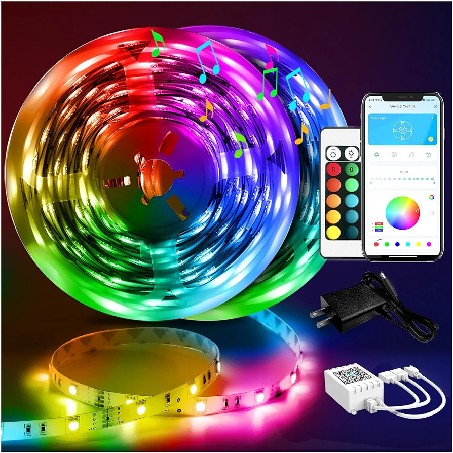 DAYBETTER Led Strip Lights 100ft Smart with App Remote Control, 5050 RGB for Bedroom, Living Room, Home Decoration, Music Sync Color Changing for Room Party(2 Rolls of 50ft)