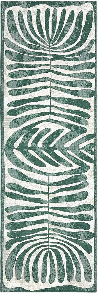 TOWN & COUNTRY LUXE Livie Matisse Cutout Everwash™ Washable Multi-Use Decorative Rug, Kitchen Runner Rug, Low-Profile Door Mat, Bedroom Rug and Dorm Room Rug with Non-Slip Backing, Green, 24"x72"