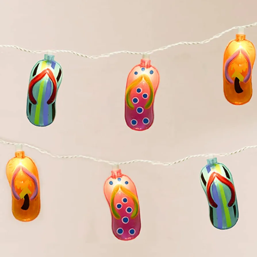 Flip Flop Outdoor Lights 8.5Ft Slipper String Lights Tropical Beach Themed Decorations with 10 Flip Flops Lights, Fairy Lights for Bedroom Wreathe Summer Kids Room Kindergarten Decor