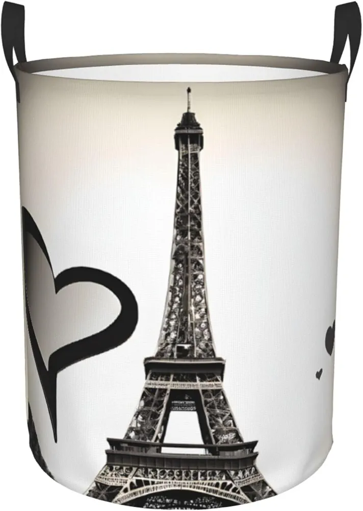 Laundry Basket with Handles M Size 62L Waterproof Collapsible Laundry Hamper Bag Storage Basket, Clothes Hamper for Laundry, Room Accessories - Eiffel Tower Love Paris