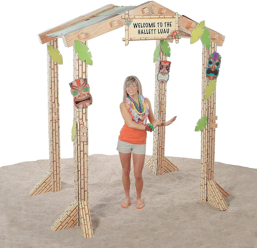 3D Cardboard Tiki Hut - size 88 inch x 5 feet - Tropical Beach Party