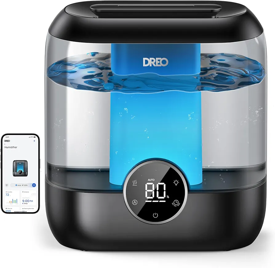 Dreo 6L Smart Humidifiers for Bedroom, Quiet Supersized Cool Mist Ultrasonic Humidifier with Diffuser, 60 Hour Runtime for Home, Nursery, Plant, Black