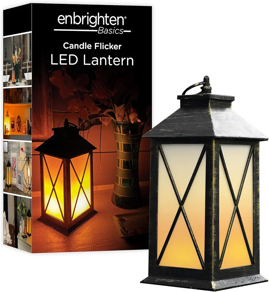 ENBRIGHTEN Basics Flameless Candle LED Lantern, Battery Operated, Warm Color, with Timer, Great for Indoor décor, Bedroom, Kitchen, Living Room 76653