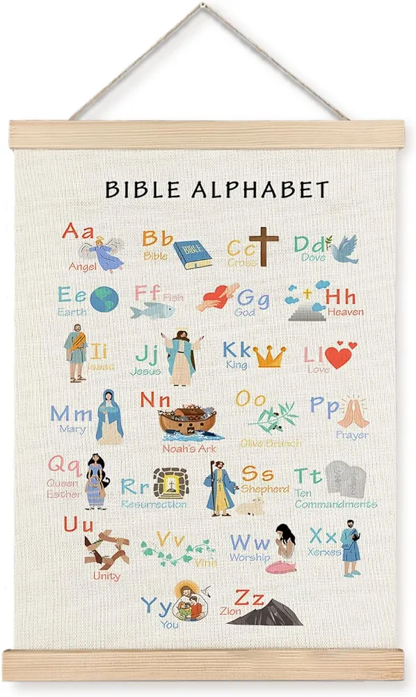 Supwhd Bible Verse Posters for Kids, Bible Alphabet Poster Hanger Frame, Christian Classroom Decor, Alphabet Wall Decor for Classroom Church School Christian Home, 12x16 Inches