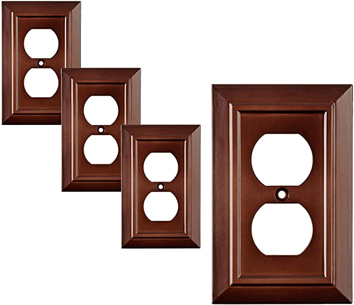 Pack of 4 Wall Plate Outlet Switch Covers by SleekLighting | Decorative Dark Brown Mahogany Look | Variety of Styles: Decorator / Duplex / Toggle / & Combo | Size: 1 Gang Duplex