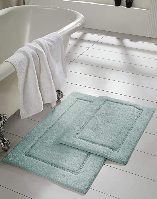 Modern Threads - 2-Pack Luxury Bath Mat Set - Solid Loop Soft Combed Cotton - Non-Slip Backing for Restroom Floors - 17-inch x 24-inch & 21-inch x 34-inch Absorbent Bathroom Mats