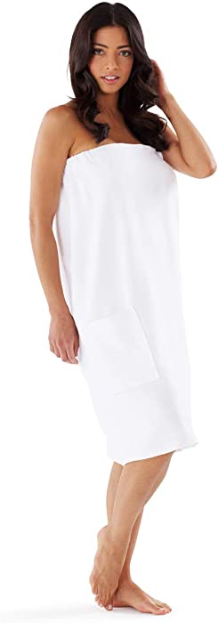 Boca Terry Towel Wrap for Women - Knit Waffle Weave Spa Wrap, Bath & Shower Wrap Around Towel w. Snaps - White, Beige M/L, 2X