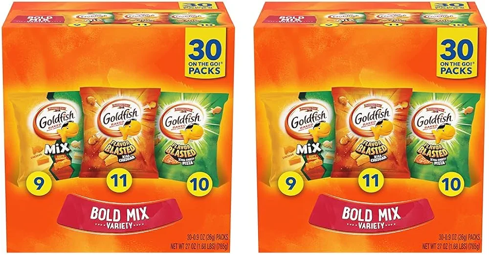 Goldfish Bold Mix Variety Pack Snack Crackers, 1 oz Snack Packs, 30 Ct Box (Pack of 2)