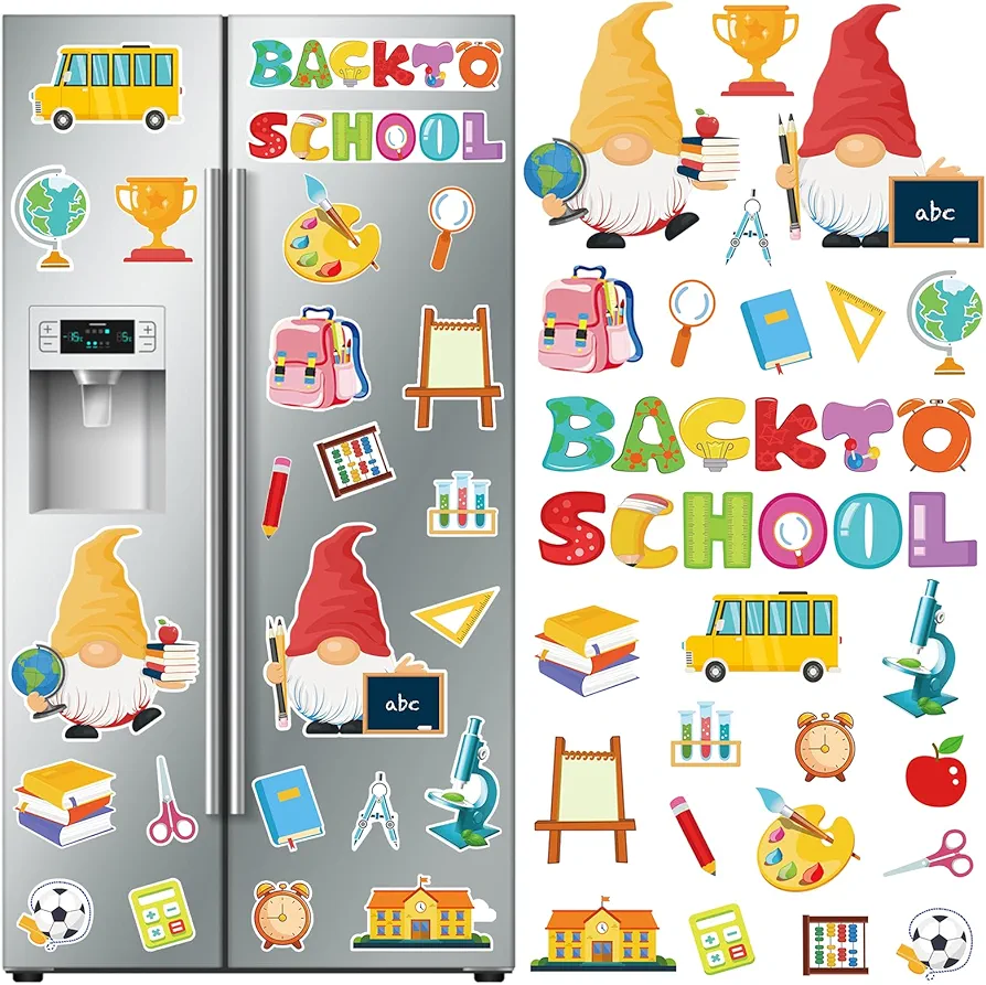 25 Pieces Back to School Classroom Magnets, Back to School Refrigerator Magnets First Day of School Magnet School Bus Gnomes Fridge Magnetic Stickers for Fridge Whiteboard Mailbox Decor