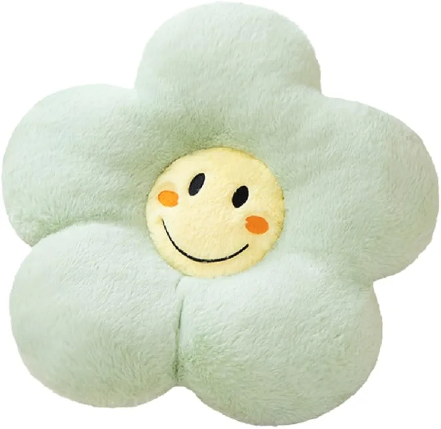 Flower Shaped Throw Pillow Cute Plush Decorative Pillows Smiley Face Flower Seat Cushion for Bedroom Sofa chair or Car and Floor Cushions17.72inch (Light green)