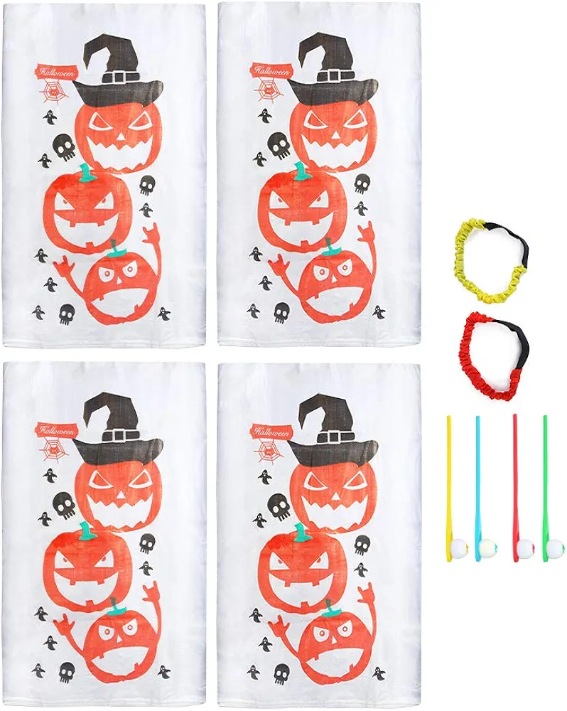 Halloween Outdoor Fun Games Set - Includes Potato Sack Race Bags, Eyeball and Spoon Race Games, Party Favor Supplies and Classroom Activities