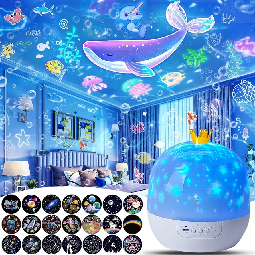 21 Sets of Films, Night Light Projector for Kids Bedroom, Ceiling, Baby Night Lights Projector, Star Galaxy Projector with 360° Rotating for Kids Baby Girls, Birthday, Christmas, Nursery, Room Decor