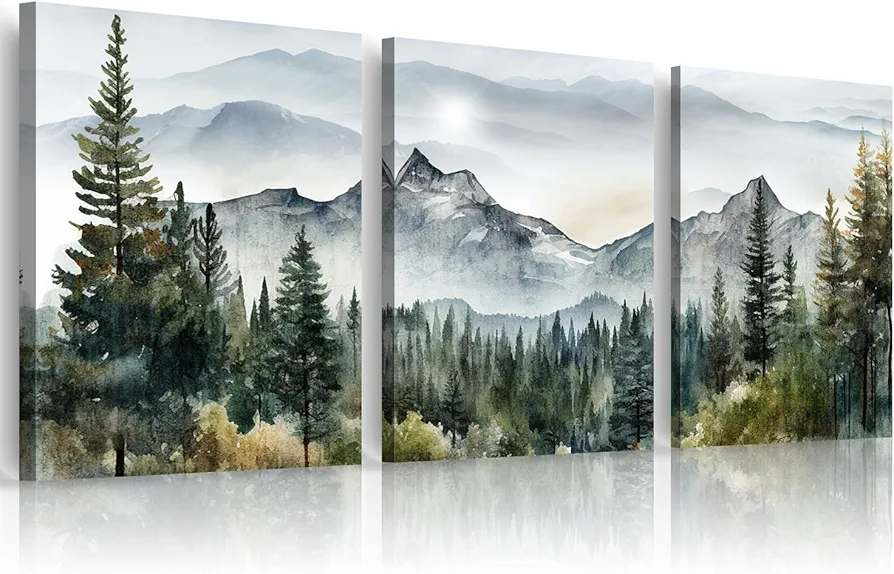 MHARTK66 Wall Art for Living Room Modern Wall Decor for Bedroom Office Decor Abstract Mountain Forest Landscapes Ink Painting 3 Piece Framed Canvas Art Prints Ready to Hang Wall Pictures Home Decor