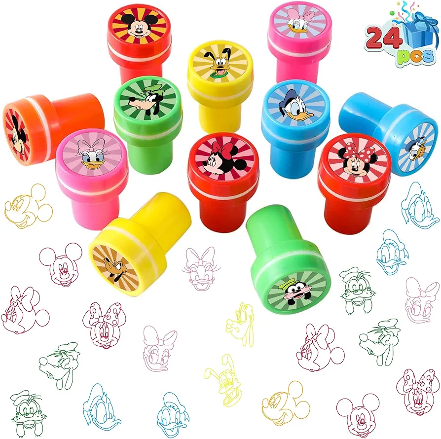 24 Pcs Mouse Party Supplies Mini Stamps, Cute Mouse Friends Clubhouse Stamps for Kids, Theme Party Goodie Bag Stuffers Gifts Classroom Rewards Party Pinata Fillers for Mouse Birthday Party Supplies