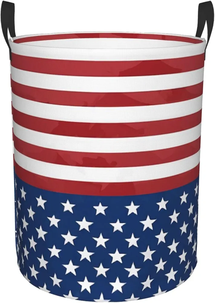 Laundry Baskets with Handles Waterproof Small inches Storage Basket, Collapsible Laundry Hampers, Laundry Room Organization & Apartment Essentials - Flag Stars Stripes