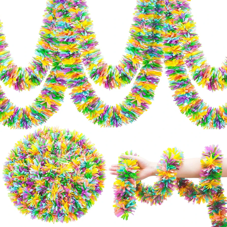 39.4 Feet Thin Tinsel Garland Colorful Garland Rainbow Vinyl Twist Garland Metallic Glittering Hanging Decoration for Tree Decor Birthday Party Indoor and Outdoor Classroom, 3.5 Inches Wide