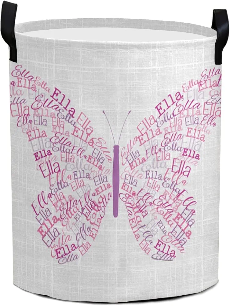 Custom Laundry Hamper with Name Personalized Laundry Baskets Collapsible Clothes Storage Basket with Handle for Bathroom Living Room Bedroom (butterfly)