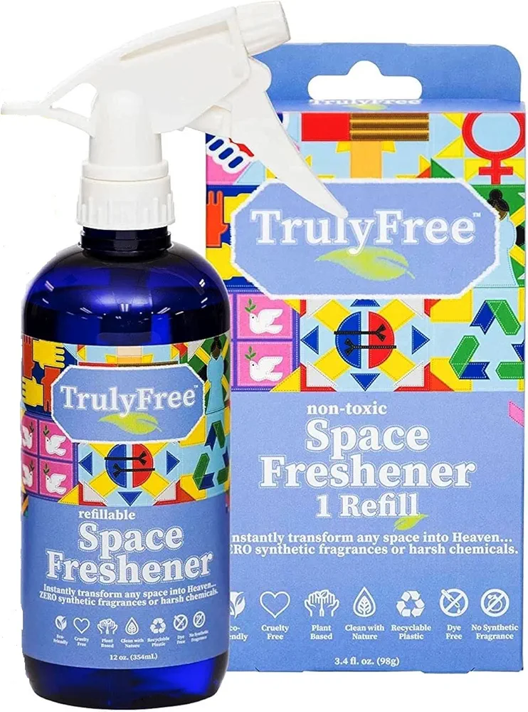 Space Freshener Starter Kit, Lemongrass Essential Oil - Car and Air Fresheners for Home, Natural Odor Eliminator Room Spray, 16oz Spray Bottle, 1 Refill (3.4oz) No Synthetic Fragrances