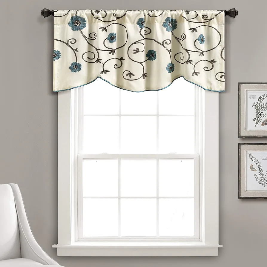 Lush Decor Royal Garden Valance Floral Window Kitchen Curtain (Single), 42”W x 18"L, Blue