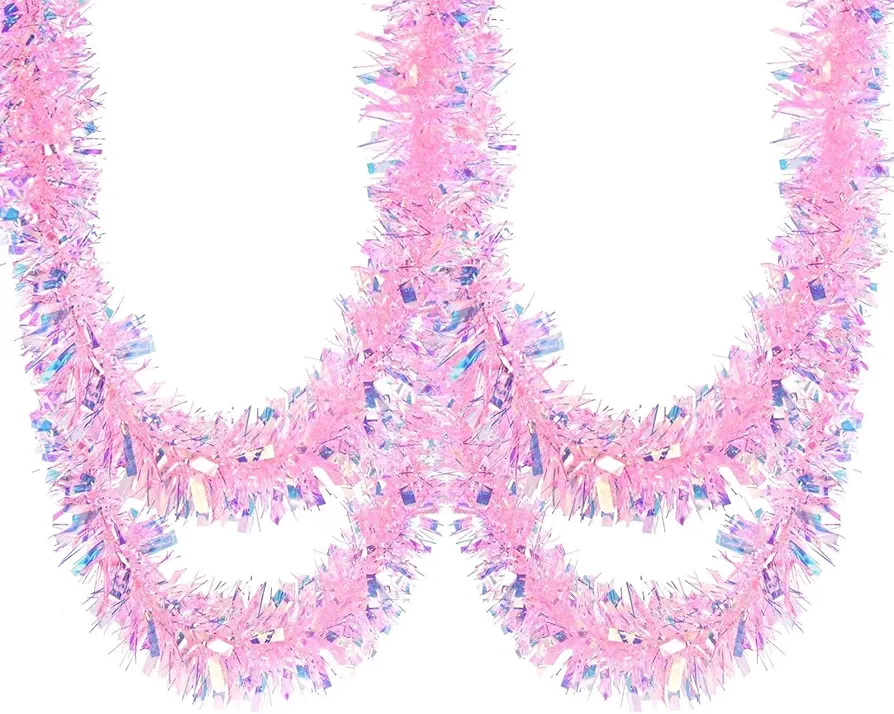 33FT Pink Christmas Tinsel Garland Metallic Tinsel Twist Garland Glitter Foil Garland Decoration for Christmas Tree Wedding Party