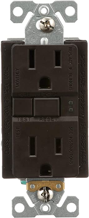 EATON Wiring GFCI Self-Test 15A -125V Duplex Receptacle with Standard Size Wallplate, Brown