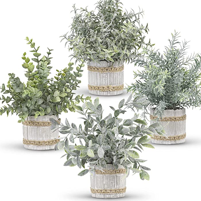 Der Rose 4 Packs Small Fake Plants Indoor Mini Artificial Plants for Home Office Farmhouse Bathroom Bedroom Kitchen Desk Decor