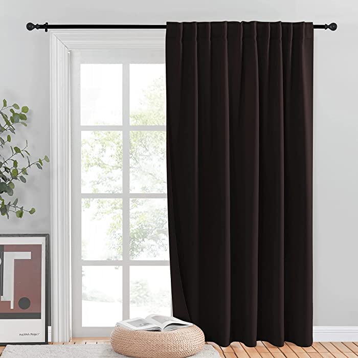 NICETOWN Wall Divider, Window Curtains Blackout Drapery Panels - Back Tab & Rod Pocket Blackout Drapes for Dining Farmhouse Cabin Room Divider (Toffee Brown, 80 inches x 84 inches, Sold Individually)