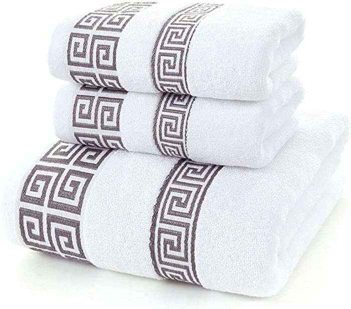 WAQIA 100% Cotton Highly Absorbent Embroidered Towels 3-Piece Towel Set Hotel Bath Towel, 1 Bath Towels, 2 Hand Towels Extra Thick Beach Bath Towels (White)