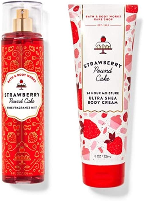 Bath and Body Works - Strawberry Pound Cake - Gift Set - Fine Fragrance Mist & Body Cream – 2021