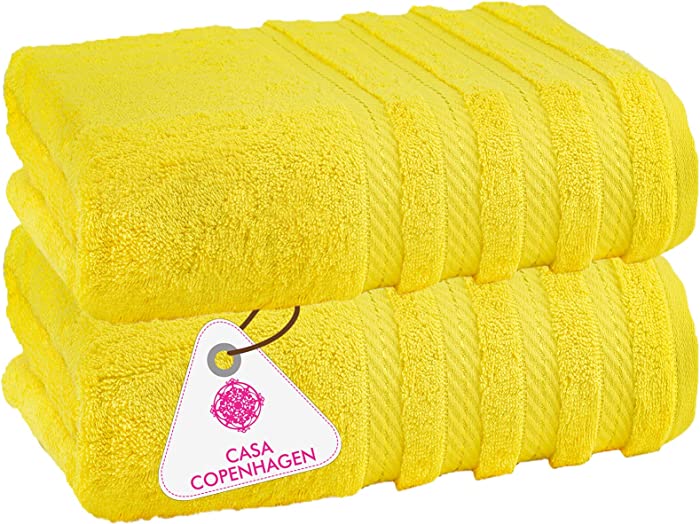 Casa Copenhagen Soft Linen Premium, Luxury Hotel & Spa Quality, 35x70 Inches Extra Large Jumbo Size Bath Sheet Cotton for Maximum Softness and Absorbency, 2 Piece Bath Sheet Set - Butter Cup Yellow