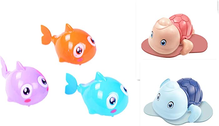 WILD COTTAGE Bathtub Swimming Floating Wind-up Toys，Baby Bath Toys for Kids ，Turtle, Hippo，Whale，Submarine Pool Water Toy for Children Kids 4 Pack (A)