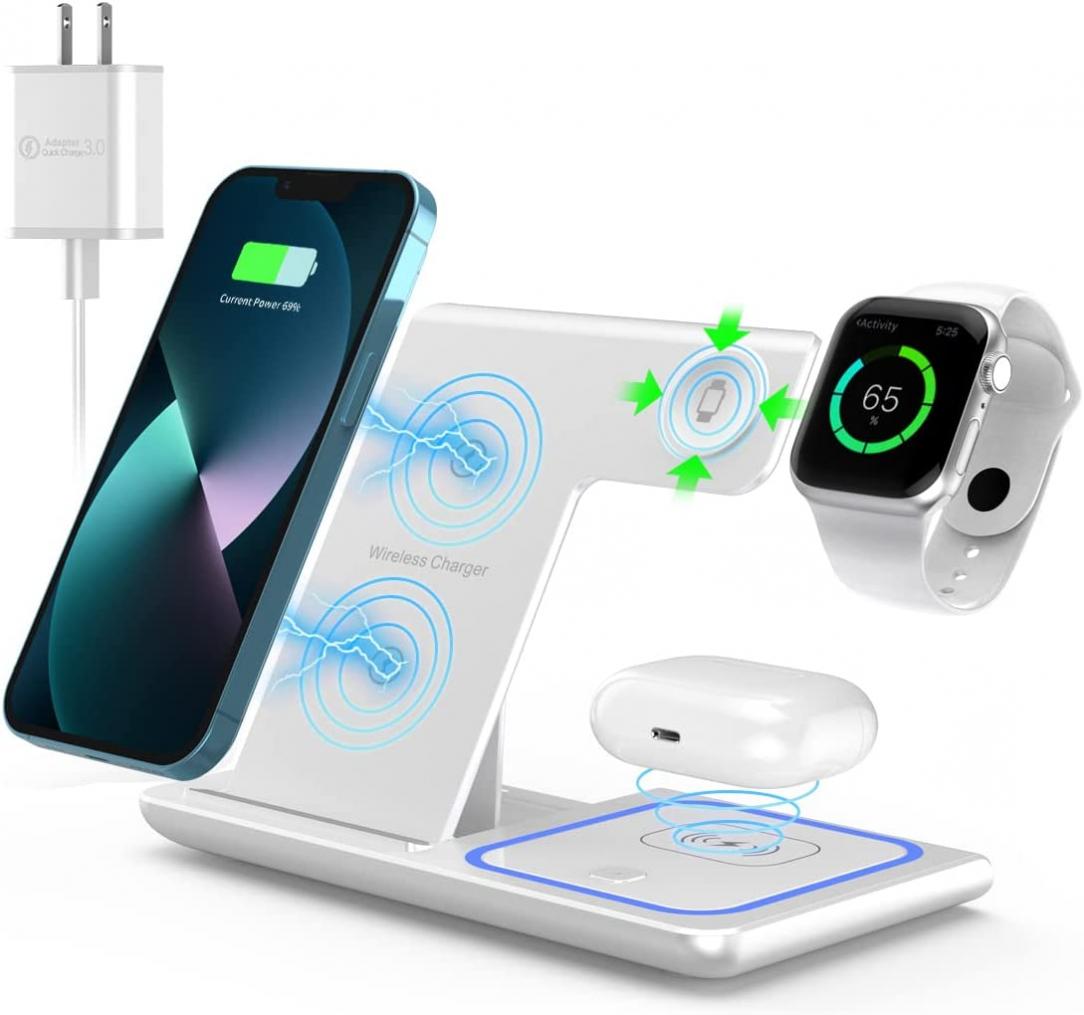 Wireless Charger,ANYLINCON 3 in 1 Wireless Charger Station for Apple iPhone/iWatch/Airpods,iPhone 14,13,12,11 (Pro, Pro Max)/XS/XR/XS/X/8(Plus),iWatch 7/6/SE/5/4/3/2,AirPods 3/2/pro