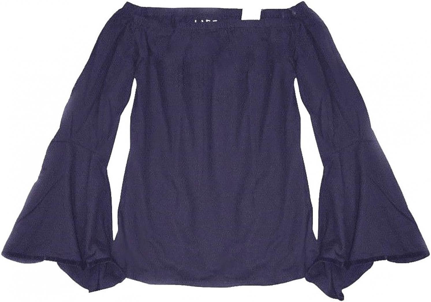 Ann Taylor LOFT -Women's Velvet Trim Bell Sleeve Shoulder Tee