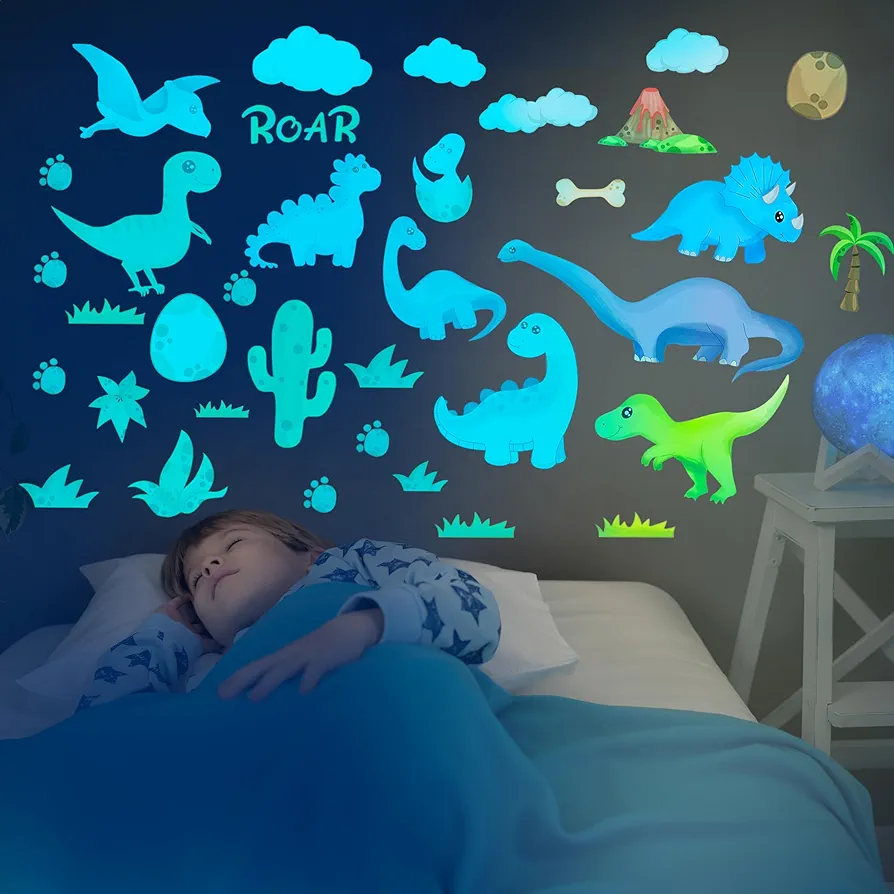 Dinosaur Room Decor,Glow in The Dark Dinosaur Wall Decals for Boys Bedroom, Kids Wall Stickers,Birthday Christmas Gift for Toddler. Dino Wall Decals for Nursery Room,Dinosaur Toys