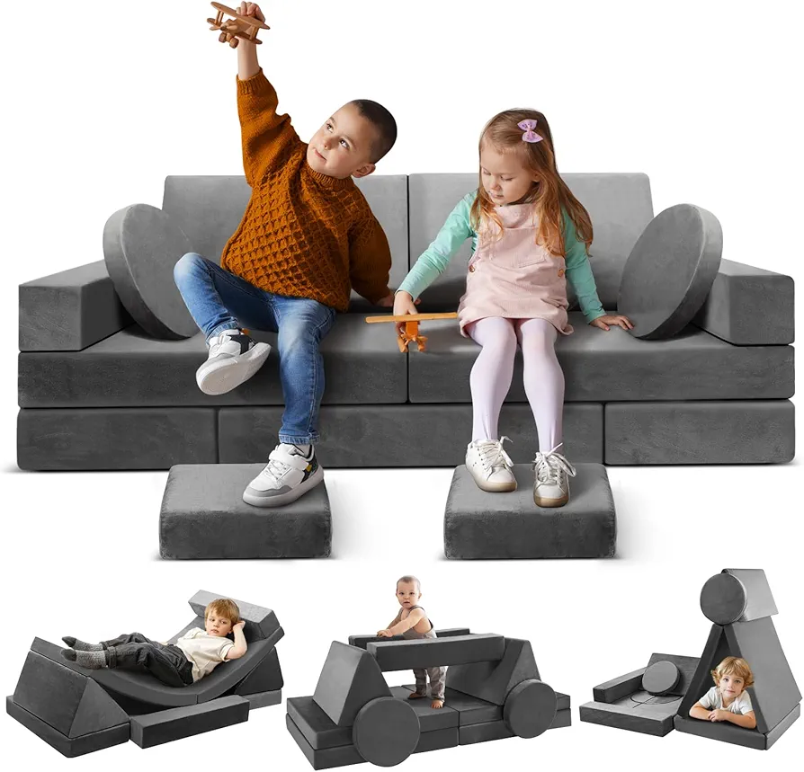 Modular Kids Play Couch, 18pcs Toddler Floor Sofa, Sectional Couch for Children, Fortplay Bedroom and Playroom Furniture for Playing, Creativing, Convertible Foam and Floor Cushion for Boys and Girls