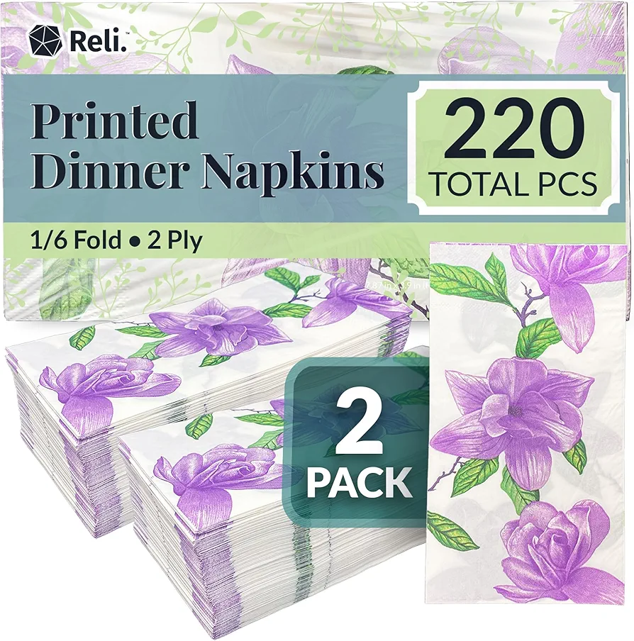 Reli. Floral Print Guest Napkins (220 Pack) Bathroom Napkins Guest Disposable, 2-Ply | Paper Hand Towels 12" x 15.75" | Paper Guest Towels for Powder Room, Restaurant, Party, Wedding, Event, Bathroom