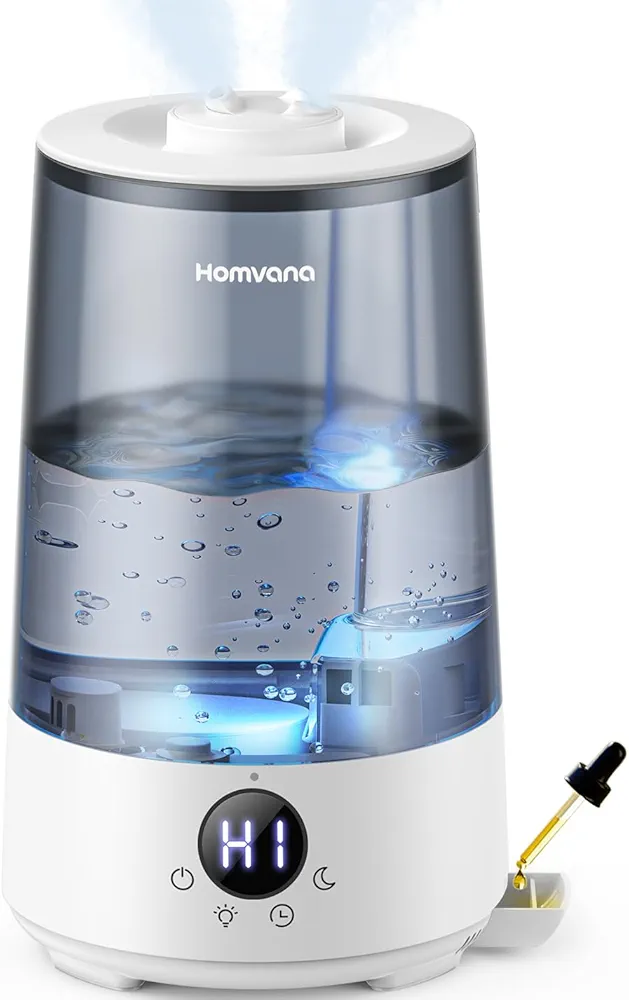 Homvana Humidifiers for Bedroom Home, 3.6L Cool Mist Top-Fill 34H Super Long Time, Quiet 23dB, Baby Humidifier, Oil Diffuser for Large Room, Plants, Nursery, Office BPA FREE, 7 Color Light Ultrasonic