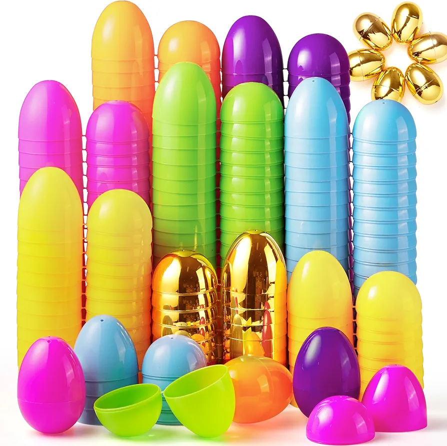 JOYIN 264 PCS 3.15" Plastic Easter Eggs + 6 Golden Eggs, Empty Easter Eggs Fillable, Colorful Plastic Eggs Bulks for Easter Hunt, Parties, Basket Stuffers Filler, Classroom Prize Supplies