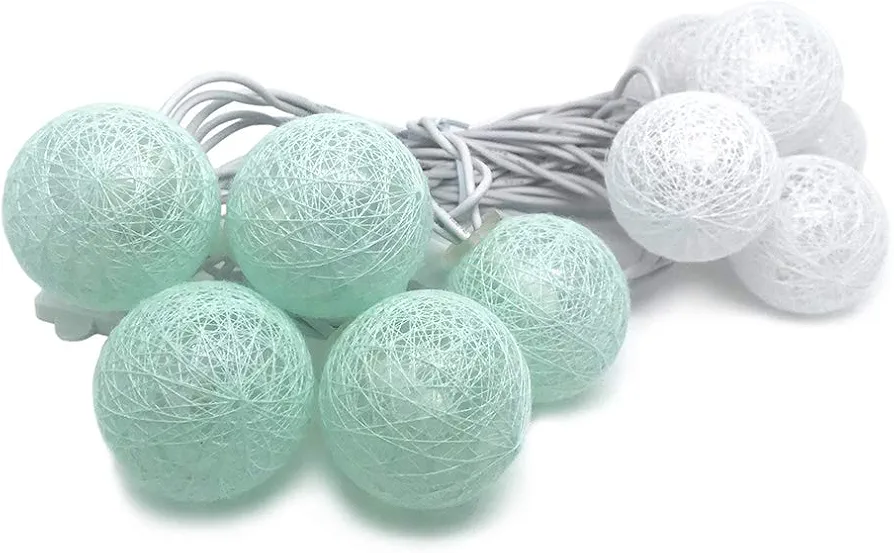 Connectable Aqua Balls String Lights Plug in Cyan Nursery Decorative Night Lights for Bedroom