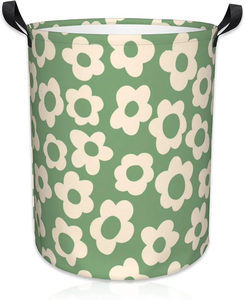 Vintage Groovy Flowers Laundry Basket Foldable Laundry Hamper Waterproof Oxford Cloth Large Laundry Basket Clothes Storage Bucket Toy Organizer For Bathroom, Laundry, College 17.3 x16.5 Inch