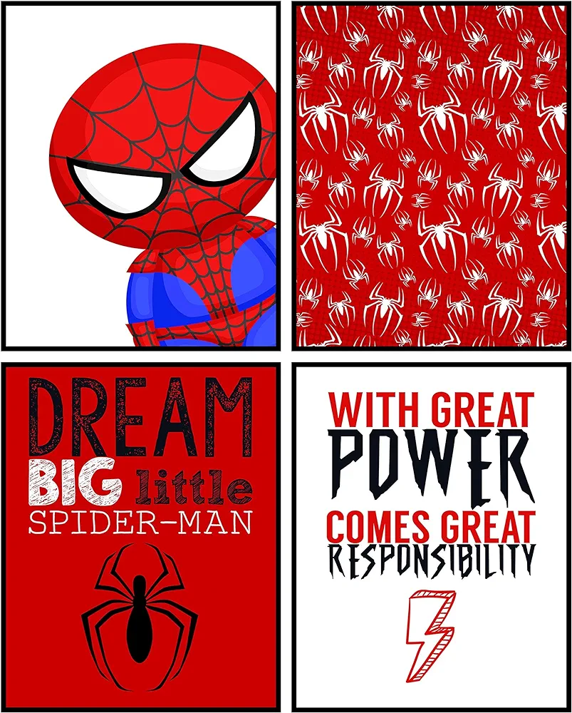 Silly Goose Gifts Dream Big Little Spiderman - Room Superheroes Spider Wall Art Decor Prints Poster Sign Pictures